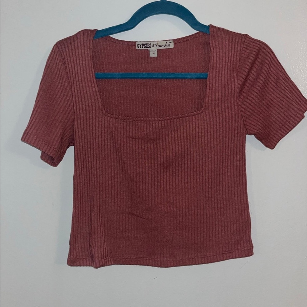 Women's Ribbed Square Neck Tee - Mauve